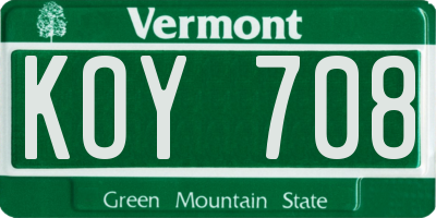 VT license plate KOY708