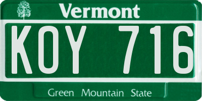 VT license plate KOY716