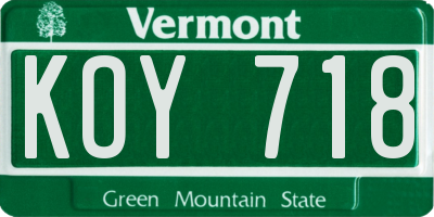 VT license plate KOY718