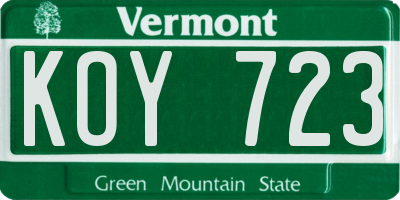 VT license plate KOY723