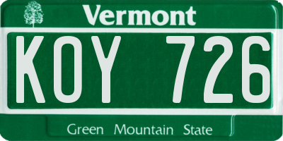 VT license plate KOY726