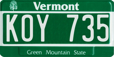 VT license plate KOY735