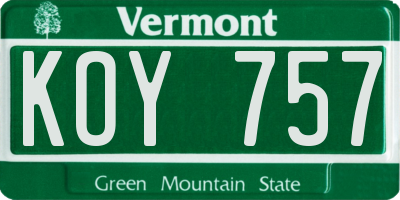 VT license plate KOY757