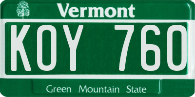 VT license plate KOY760