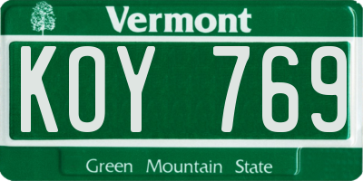 VT license plate KOY769