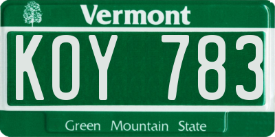 VT license plate KOY783