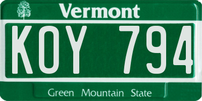 VT license plate KOY794