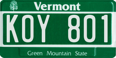 VT license plate KOY801