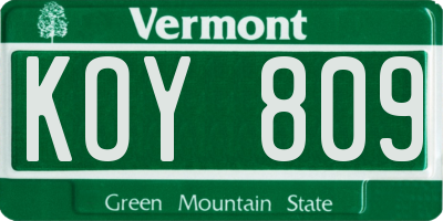 VT license plate KOY809