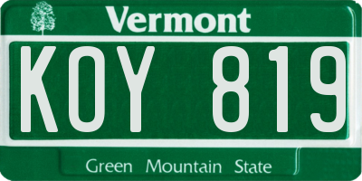 VT license plate KOY819