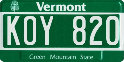 VT license plate KOY820