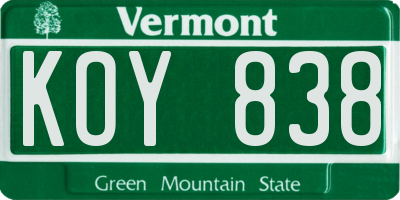 VT license plate KOY838