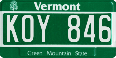 VT license plate KOY846