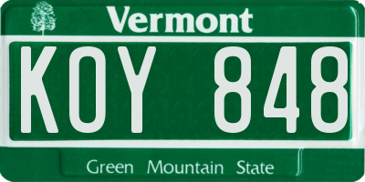 VT license plate KOY848