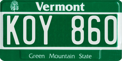 VT license plate KOY860