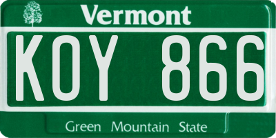 VT license plate KOY866