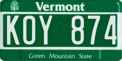 VT license plate KOY874