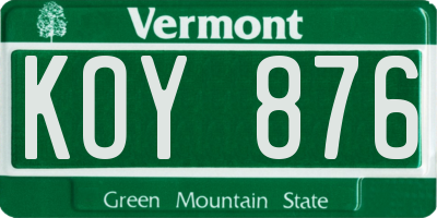VT license plate KOY876