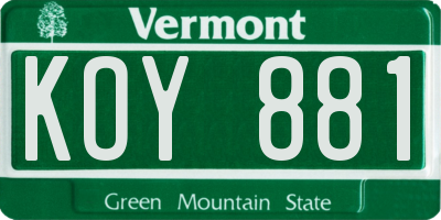 VT license plate KOY881