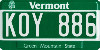 VT license plate KOY886