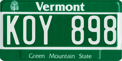 VT license plate KOY898