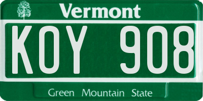 VT license plate KOY908