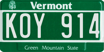 VT license plate KOY914