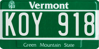 VT license plate KOY918