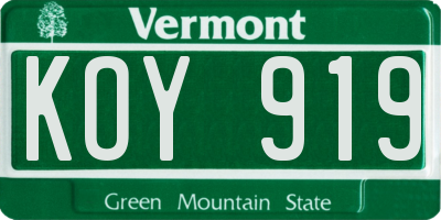 VT license plate KOY919