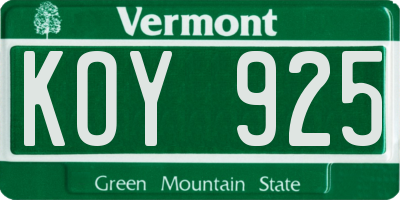 VT license plate KOY925