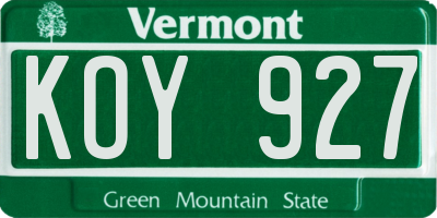 VT license plate KOY927