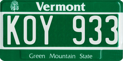 VT license plate KOY933