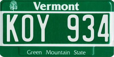 VT license plate KOY934
