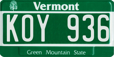 VT license plate KOY936