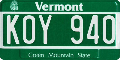 VT license plate KOY940