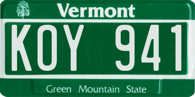 VT license plate KOY941