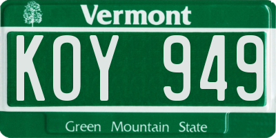 VT license plate KOY949