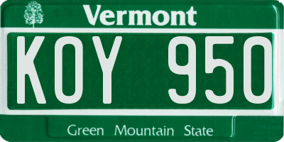 VT license plate KOY950