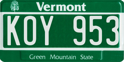 VT license plate KOY953
