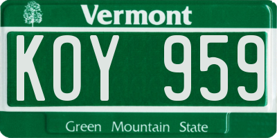 VT license plate KOY959