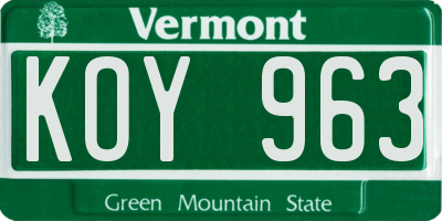 VT license plate KOY963