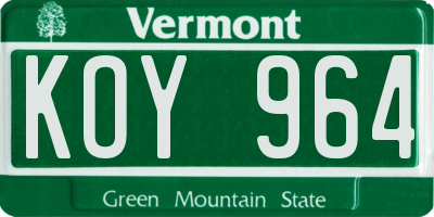 VT license plate KOY964