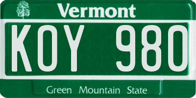 VT license plate KOY980