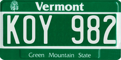 VT license plate KOY982