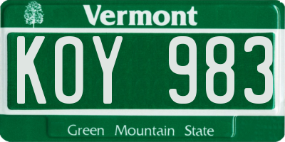 VT license plate KOY983