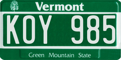 VT license plate KOY985