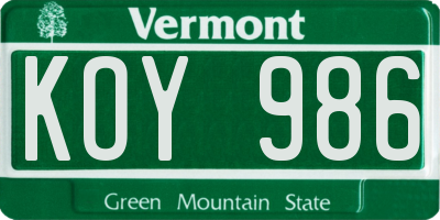 VT license plate KOY986