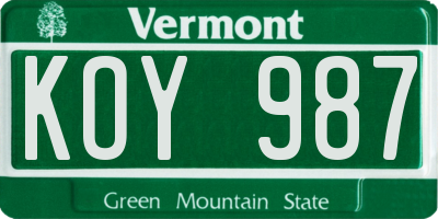 VT license plate KOY987