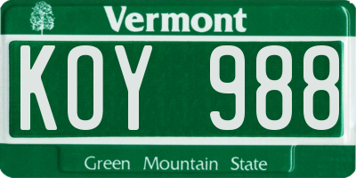 VT license plate KOY988