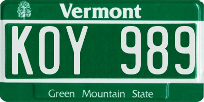 VT license plate KOY989